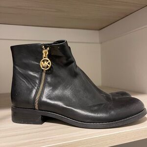 Michael Kors Black Leather Boots with Gold Zipper